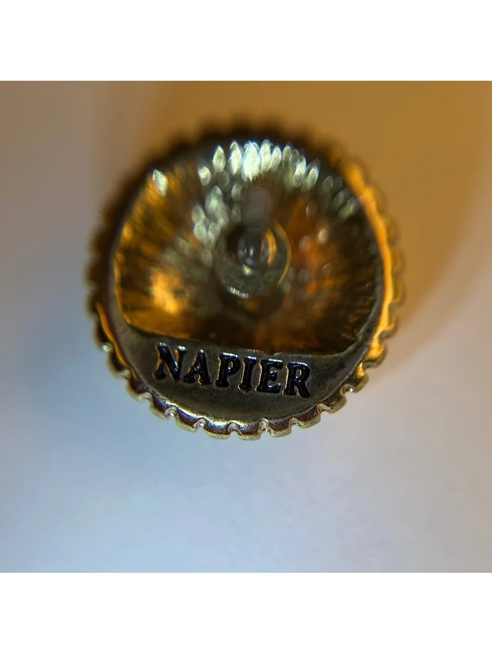 Vintage Napier Signed Gold Tone Button Pierced Stud Earrings